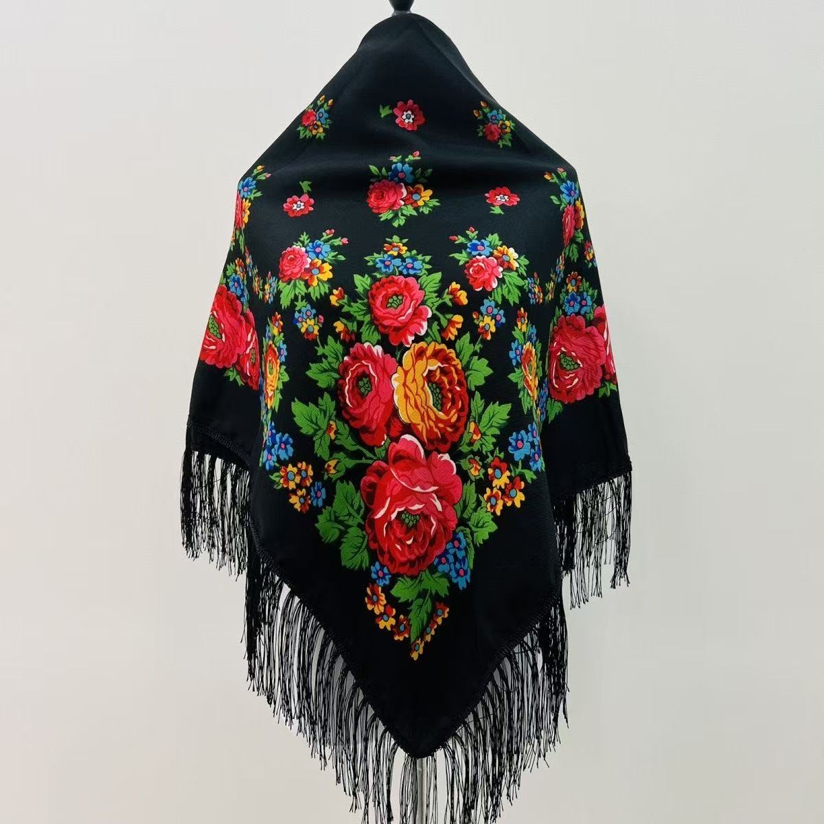Bandana Cotton - 120*120 cm Lüks Çiçek Rus Ulusal